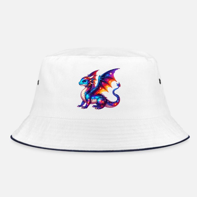 Drache - Bucket Hat - Weiß/Navy