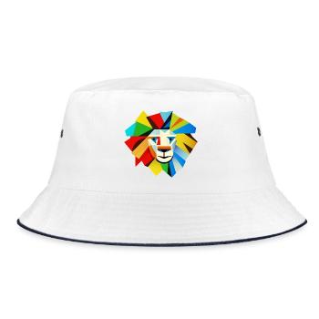Abstrakter Löwe (Kopf, Bunt) - Bucket Hat - Weiß/Navy - Vorne