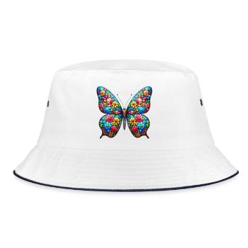 Schmetterling - Bucket Hat - Weiß/Navy - Vorne