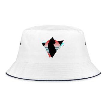 Katze Neon Geometrisch Silhouette Umriss Bunt - Bucket Hat - Weiß/Navy - Vorne