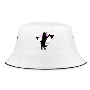 Katze Neon Geometrisch Silhouette Umriss Bunt - Bucket Hat - Weiß/Navy - Vorne
