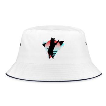 Katze Neon Geometrisch Silhouette Umriss Bunt - Bucket Hat - Weiß/Navy - Vorne