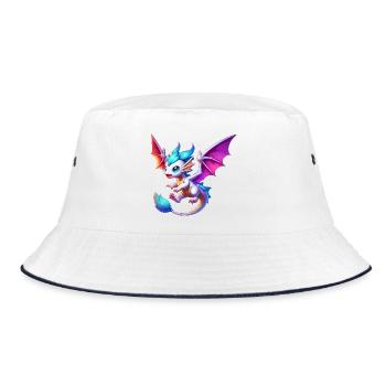 Drache - Bucket Hat - Weiß/Navy - Vorne