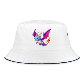 Drache - Bucket Hat - Weiß/Navy - Vorne