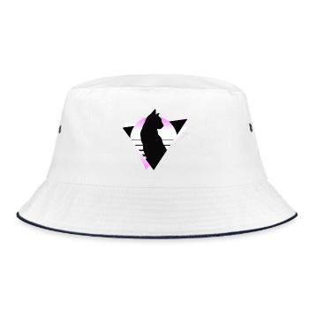 Katze Neon Geometrisch Silhouette Umriss Bunt - Bucket Hat - Weiß/Navy - Vorne