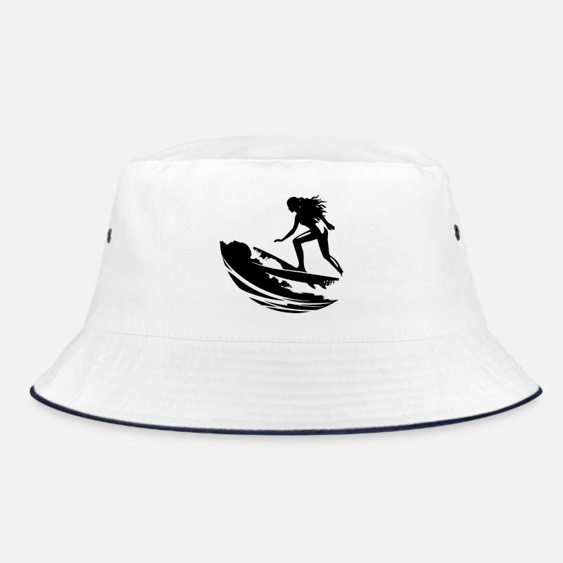 Weiblicher Surfer - Bucket Hat - Weiß/Navy