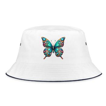 Schmetterling - Bucket Hat - Weiß/Navy - Vorne