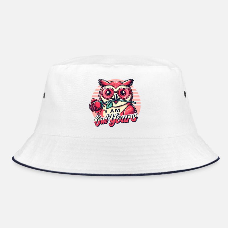 Verliebte Retro-Eule - Süßes Valentinstag Design - Bucket Hat - Weiß/Navy