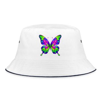 Schmetterling - Bucket Hat - Weiß/Navy - Vorne