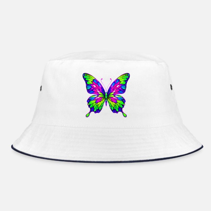 Schmetterling - Bucket Hat - Weiß/Navy
