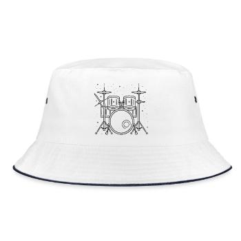 Drum Set Drawing - Bucket Hat - white/navy - Front