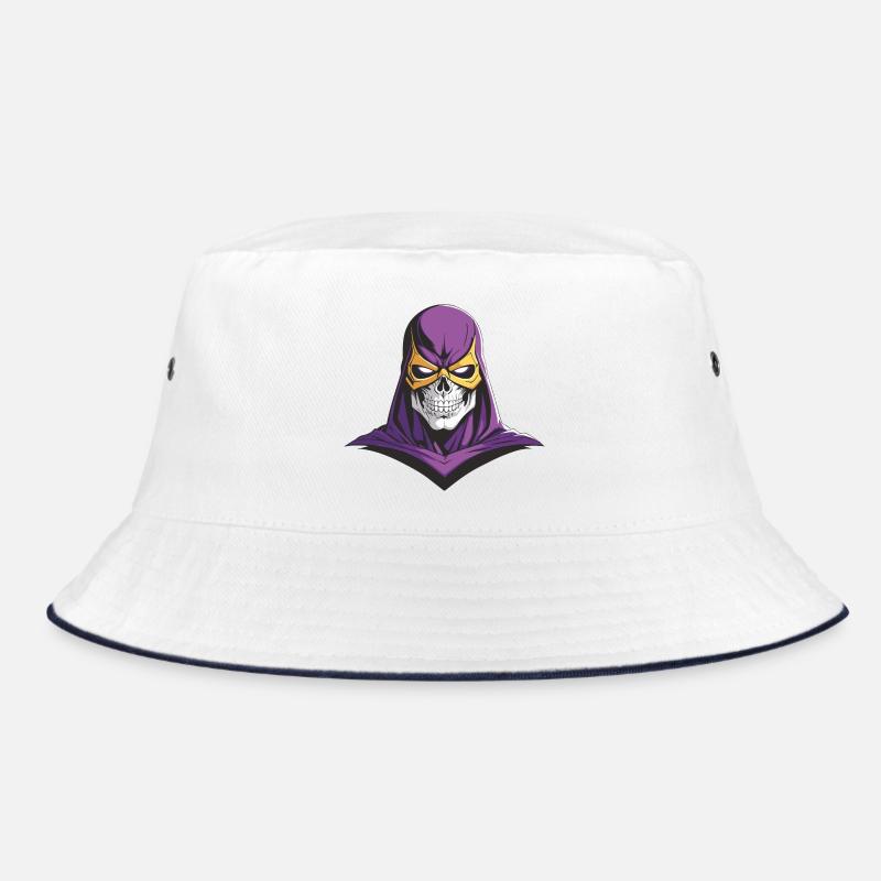 Der muskulöse Totenkopf Superheld Lila Bucket Hat