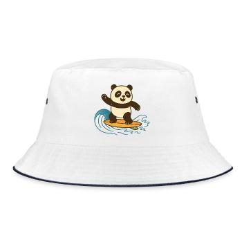 Fröhlicher Panda beim Surfen – Sommer Illustration - Bucket Hat - Weiß/Navy - Vorne