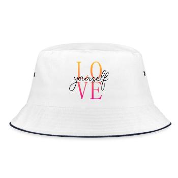 Love yourself / Selbstliebe / Liebe dich selbst - Bucket Hat - Weiß/Navy - Vorne