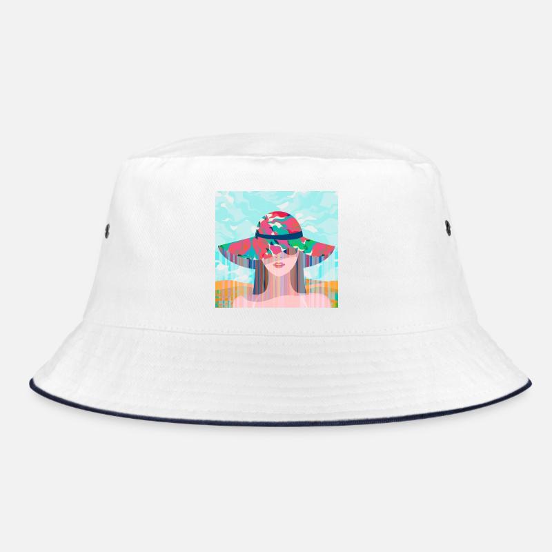 Woman with Psychedelic Colored Hat Bucket Hat