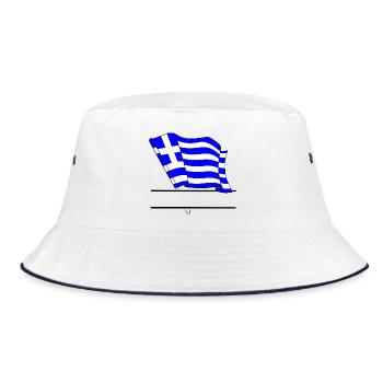 Griechische Flagge mit eigenem Text – persönliches Design - Bucket Hat - Weiß/Navy - Vorne