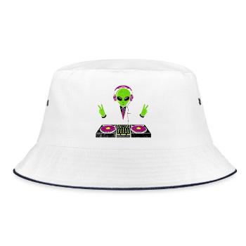 Alien DJ with Neon Headphones - Bucket Hat - white/navy - Front