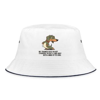 Langkörper mit eigenem Kopf - Bucket Hat - Weiß/Navy - Vorne