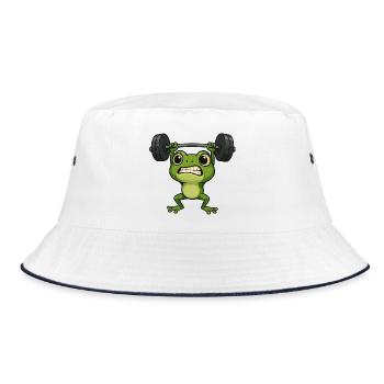 Cartoon Frog with Dumbbell Weightlifter Strong - Bucket Hat - white/navy - Front