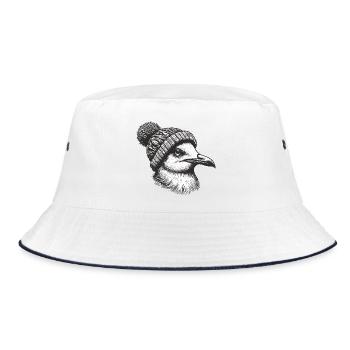 Seagull with bobble hat - Bucket Hat - white/navy - Front