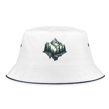 Majestätische Berglandschaft Illustration - Bucket Hat - Weiß/Navy - Vorne
