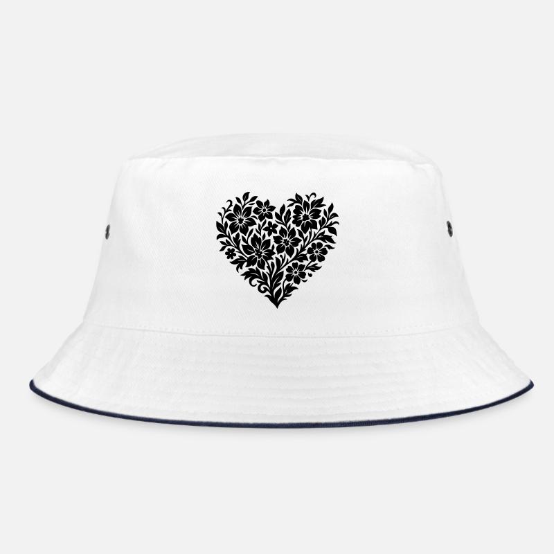 Abstract Flower Heart, Floral Vine Color Variable Bucket Hat