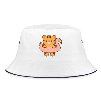 Petit tigre sur flotteur rose - Bob - blanc/marine - Devant