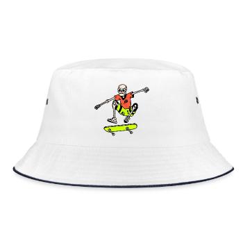 Neon Skate-Skelett – Ollie Retro 90er - Bucket Hat - Weiß/Navy - Vorne