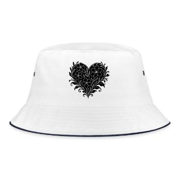 Striking floral heart, floral pattern with heart - Bucket Hat - white/navy - Front