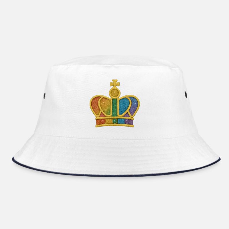 Bunt Glitzer Kronen-Design - Bucket Hat - Weiß/Navy