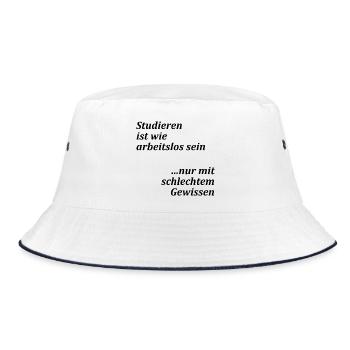 Unispruch "Studieren = arbeitslos" Studenten - Bucket Hat - Weiß/Navy - Vorne