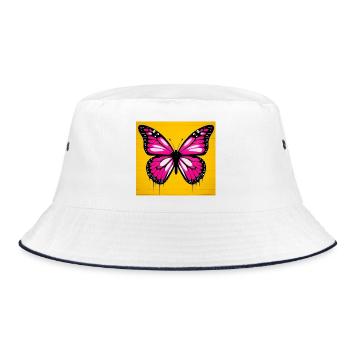 Schmetterling - Bucket Hat - Weiß/Navy - Vorne