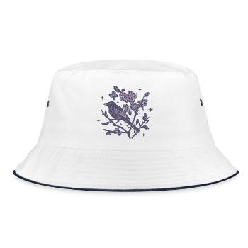 Nachtaktiver Blumenvogel auf Zweig - Bucket Hat - Weiß/Navy - Vorne