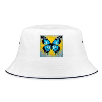 Schmetterling - Bucket Hat - Weiß/Navy - Vorne