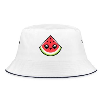 Kawaii Wassermelone Lächelnde Scheibe - Bucket Hat - Weiß/Navy - Vorne