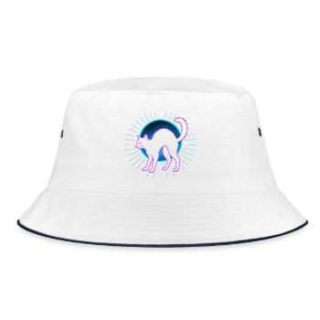 Neon Cat on Lunar Circle - Bucket Hat - white/navy - Front