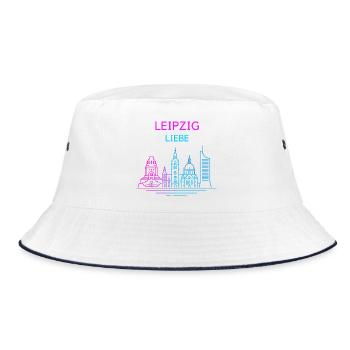 Leipzig Neon Skyline Liebe - Bucket Hat - Weiß/Navy - Vorne