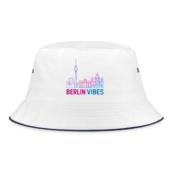 Berlin Vibes Neon Skyline Silhouette Stadt  - Bucket Hat - Weiß/Navy - Vorne