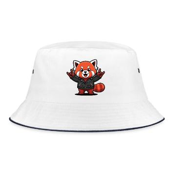 Roter Panda in Lederjacke - Bucket Hat - Weiß/Navy - Vorne