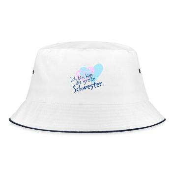 Große Schwester, Herz Confetti Motiv - Bucket Hat - Weiß/Navy - Vorne