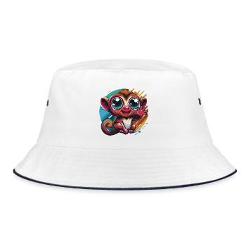 Kunterbunter Chibi Affe - Bucket Hat - Weiß/Navy - Vorne