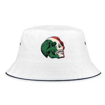 Italienische Flaggenschädel-Illustration - Bucket Hat - Weiß/Navy - Vorne