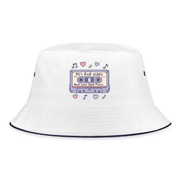 90s RnB Vibes Cassette – Retro Music Nostalgia - Bucket Hat - white/navy - Front