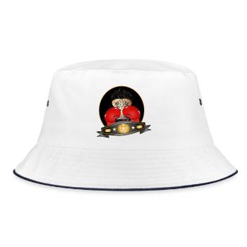 Boxender Schimpanse – Lustiges Champion Motiv - Bucket Hat - Weiß/Navy - Vorne