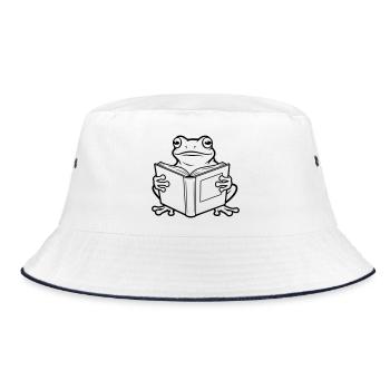 Reading Frog Cartoon Illustration - Bucket Hat - white/navy - Front