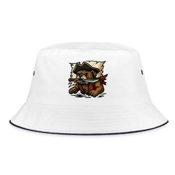 Fierce Bulldog Pirate with Knife Cartoon Mascot - Bucket Hat - white/navy - Front