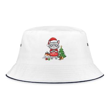 Grim Christmas cat refuses Santa - Bucket Hat - white/navy - Front