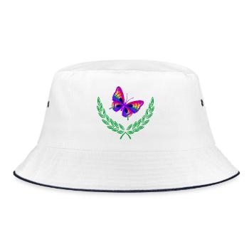 Butterfly in Green Laurel Wreath - Bucket Hat - white/navy - Front