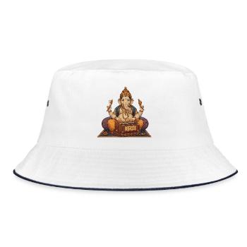 Ganesha Harmonium Kunst - Bucket Hat - Weiß/Navy - Vorne