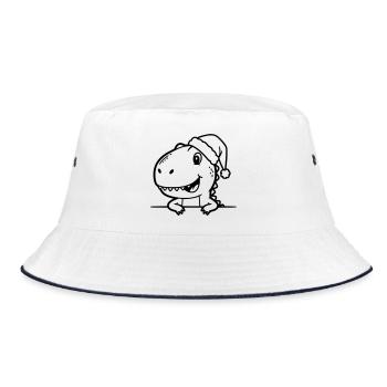 Niedlicher Cartoon Dino mit Weihnachtsmütze - Bucket Hat - Weiß/Navy - Vorne